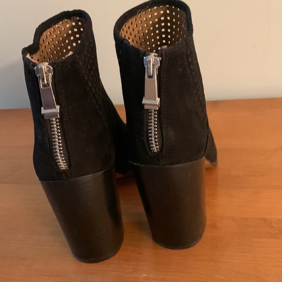 Report peep toe booties, black suede, woman’s size 8, silver zipper accents. - Picture 3 of 6